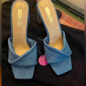 Denim squared toe heels